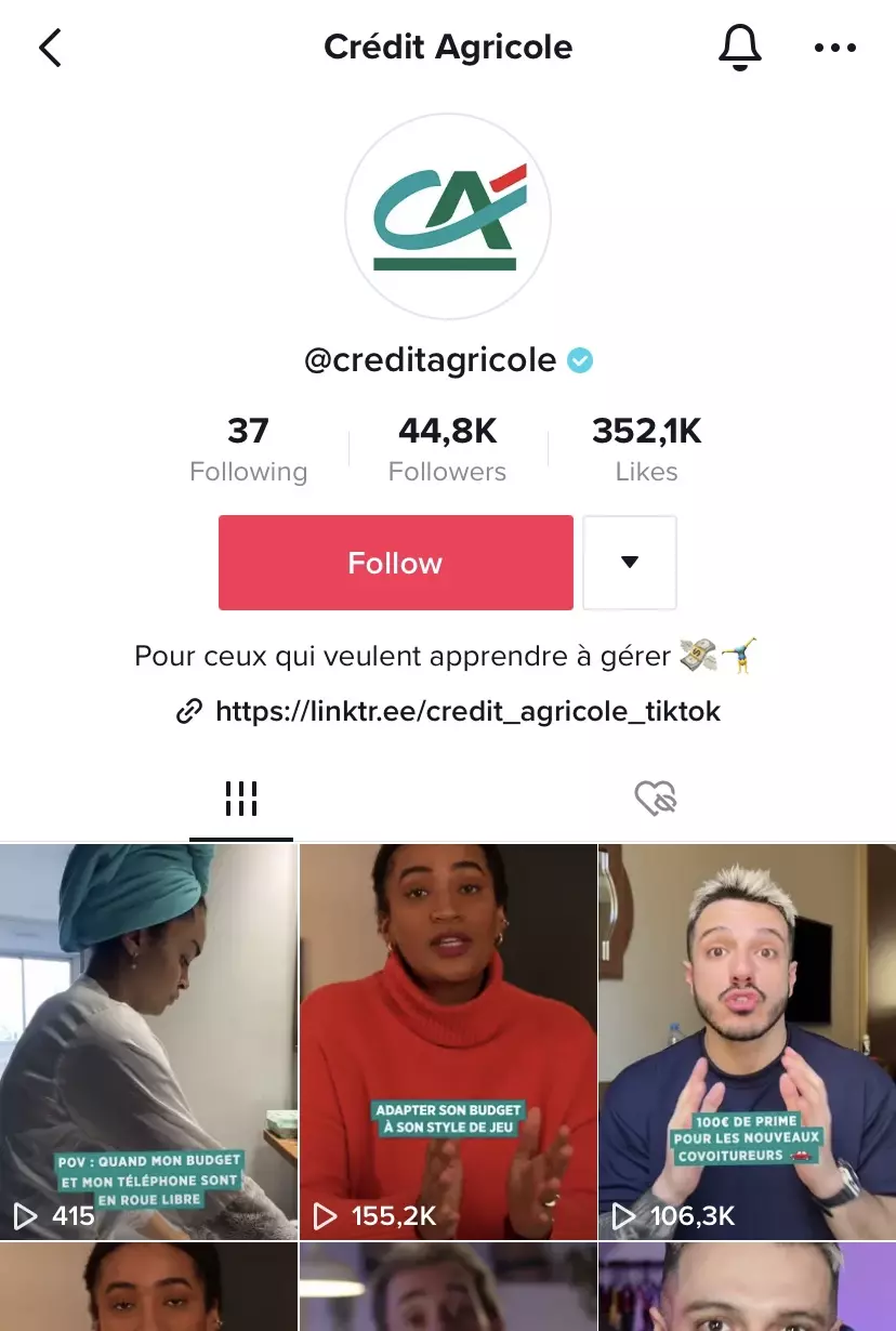 Page TikTok de Crédit Agricole