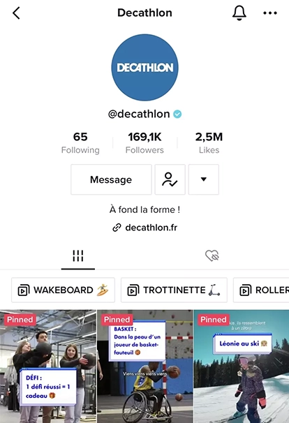 Page TikTok de Décathlon