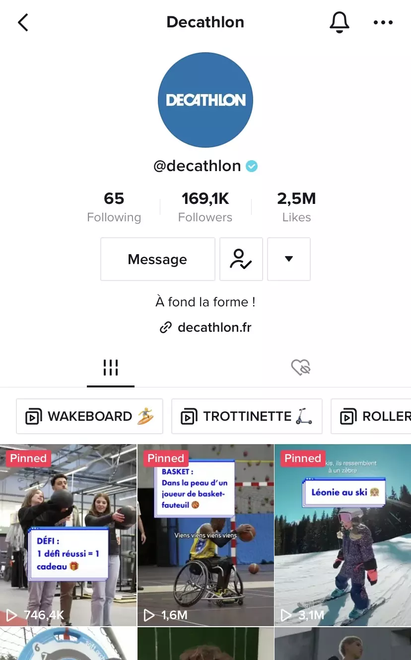 Page TikTok de Décathlon