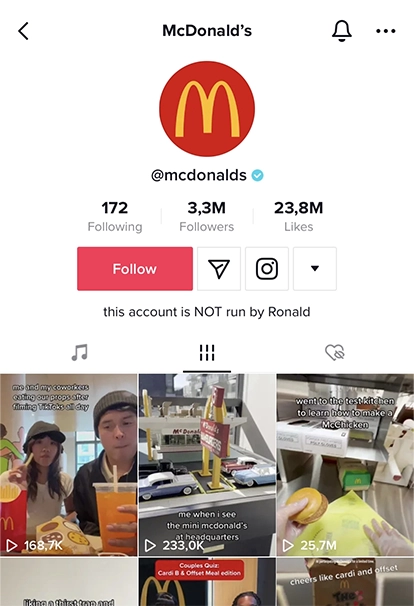 Page TikTok de McDonald's