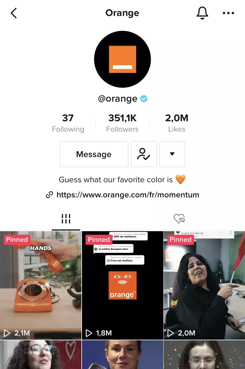 Page TikTok de Orange