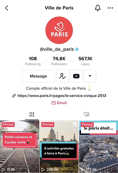 Page TikTok de Paris