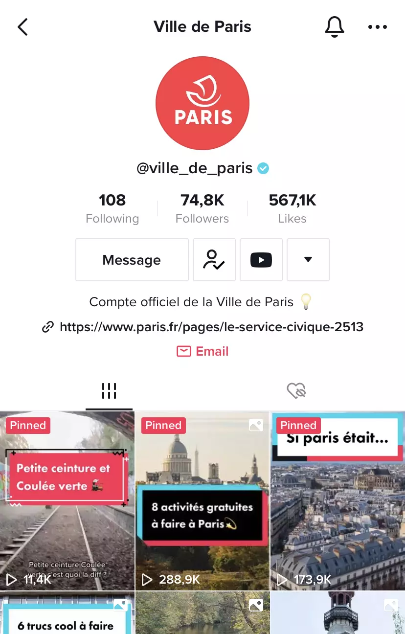 Page TikTok de Paris